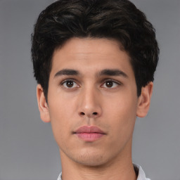 Neutral asian young-adult male with short  brown hair and brown eyes