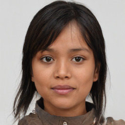 Neutral asian young-adult female with medium  brown hair and brown eyes