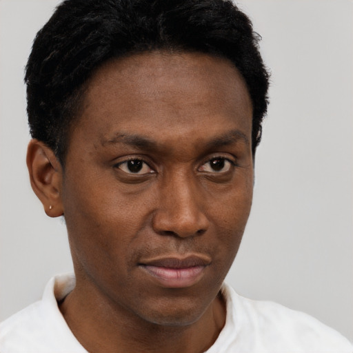 Neutral black young-adult male with short  brown hair and brown eyes