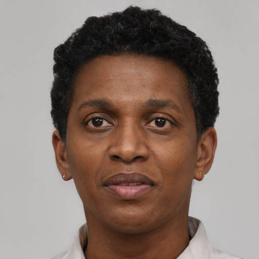 Neutral black adult male with short  black hair and brown eyes