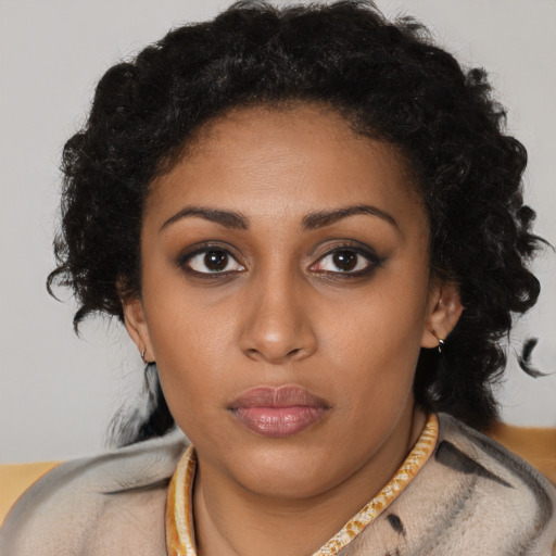 Neutral black young-adult female with short  brown hair and brown eyes