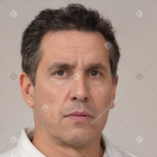 Neutral white adult male with short  brown hair and brown eyes