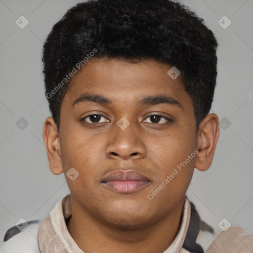 Neutral latino young-adult male with short  brown hair and brown eyes