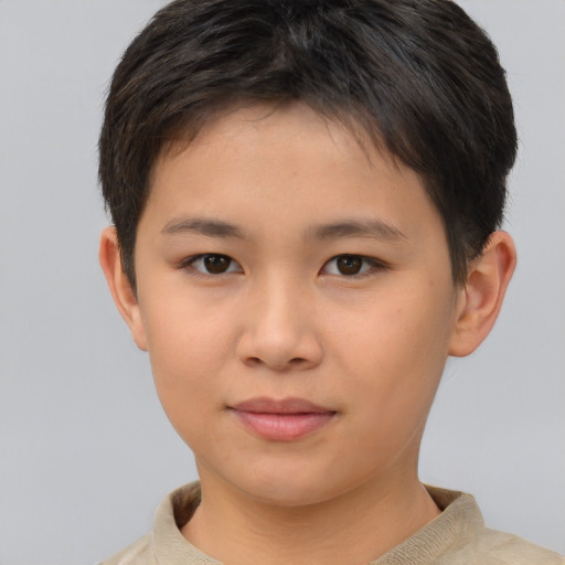 Neutral asian child female with short  brown hair and brown eyes