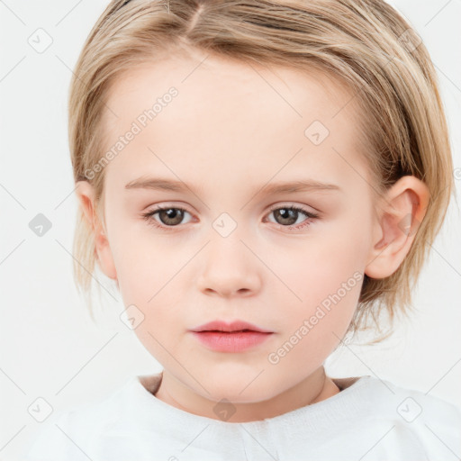 Neutral white child female with medium  brown hair and blue eyes