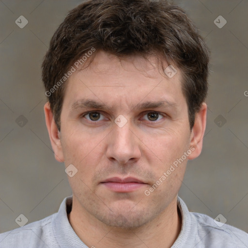 Neutral white adult male with short  brown hair and brown eyes