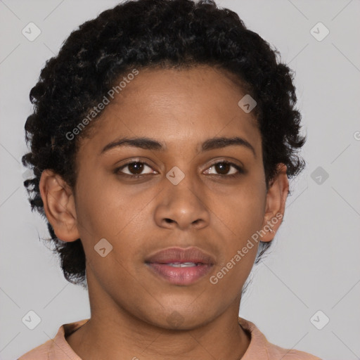 Neutral black young-adult female with short  brown hair and brown eyes