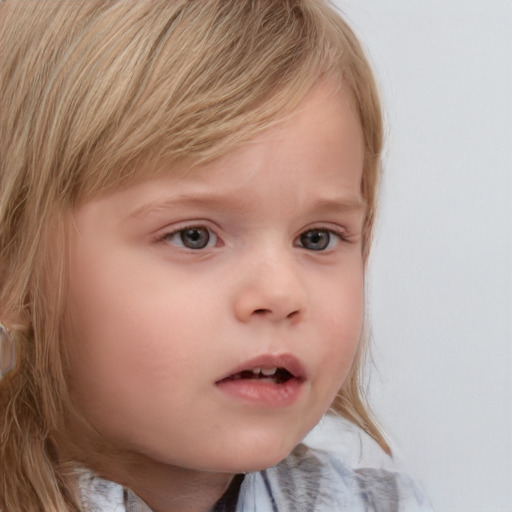 Neutral white child female with medium  brown hair and blue eyes