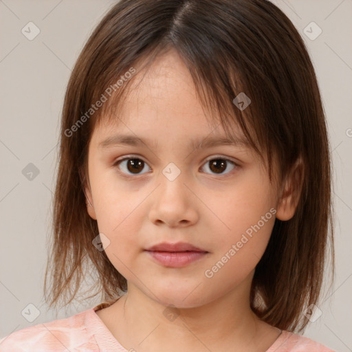 Neutral white child female with medium  brown hair and brown eyes