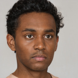 Neutral black young-adult male with short  brown hair and brown eyes