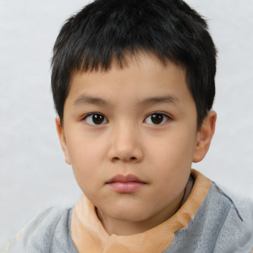 Neutral asian child male with short  brown hair and brown eyes