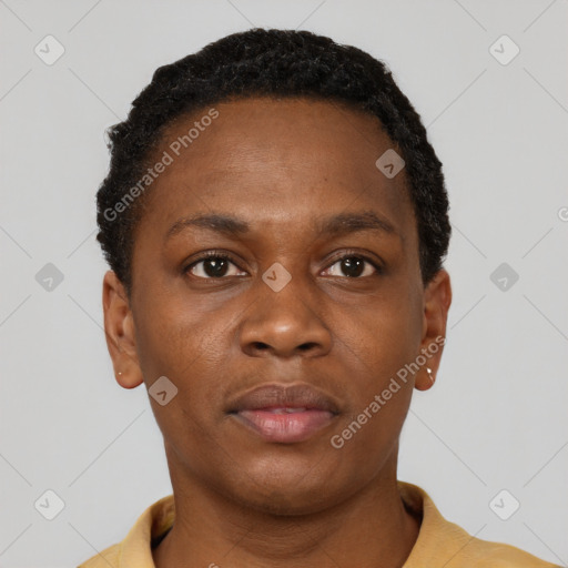 Neutral black young-adult male with short  brown hair and brown eyes