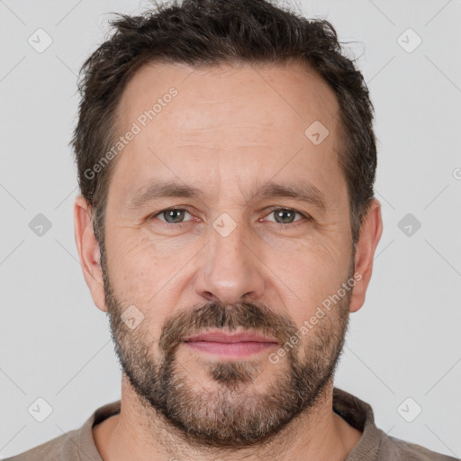 Neutral white adult male with short  brown hair and brown eyes