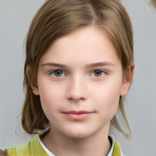 Neutral white child female with medium  brown hair and brown eyes