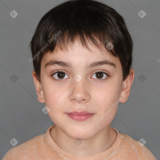 Neutral white child male with short  brown hair and brown eyes