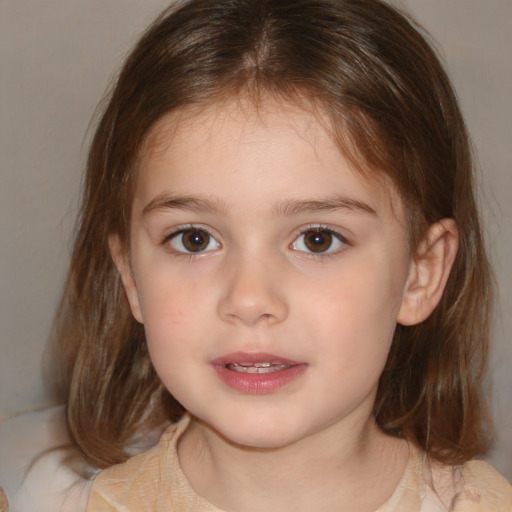 Neutral white child female with medium  brown hair and brown eyes