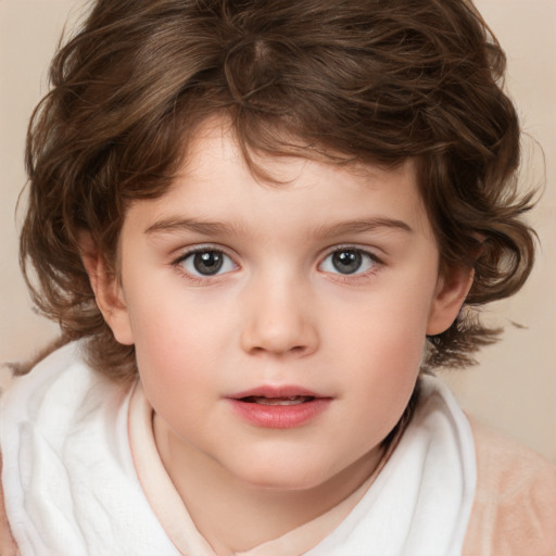 Neutral white child female with medium  brown hair and brown eyes