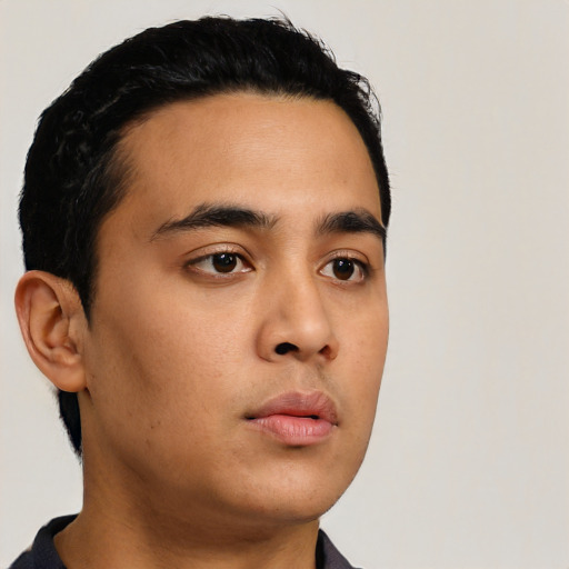 Neutral asian young-adult male with short  black hair and brown eyes