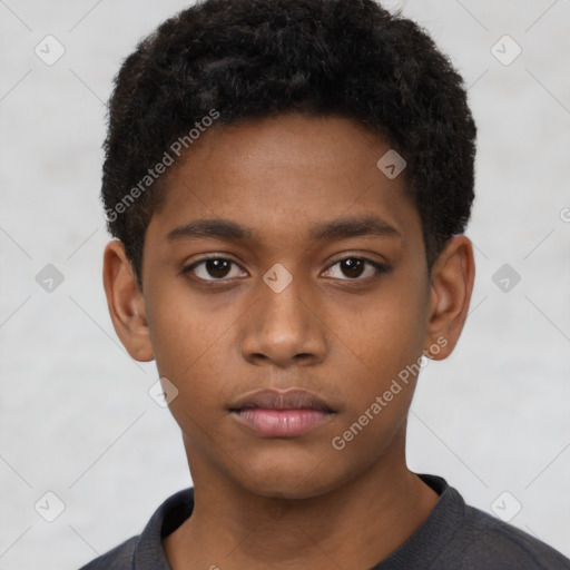 Neutral black young-adult male with short  brown hair and brown eyes