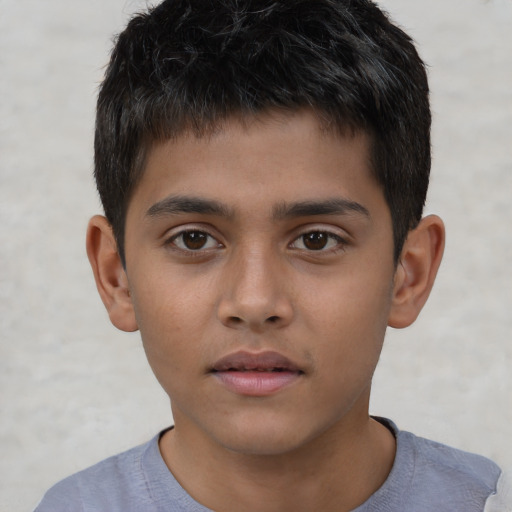 Neutral asian child male with short  brown hair and brown eyes