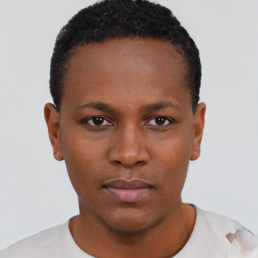 Neutral black young-adult male with short  brown hair and brown eyes