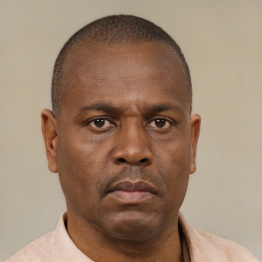 Neutral black adult male with short  brown hair and brown eyes