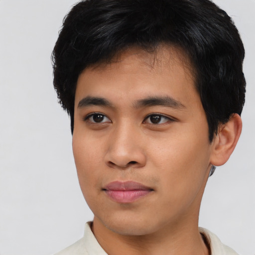 Neutral asian young-adult male with short  black hair and brown eyes