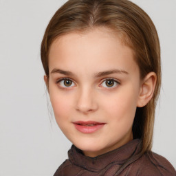 Neutral white child female with long  brown hair and brown eyes