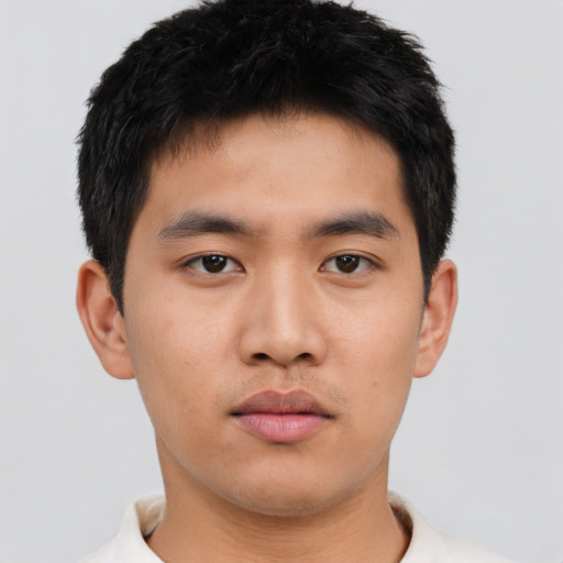 Neutral asian young-adult male with short  black hair and brown eyes
