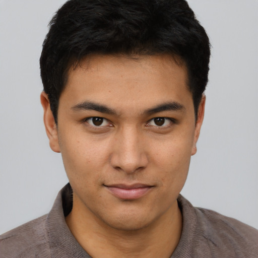 Neutral asian young-adult male with short  brown hair and brown eyes