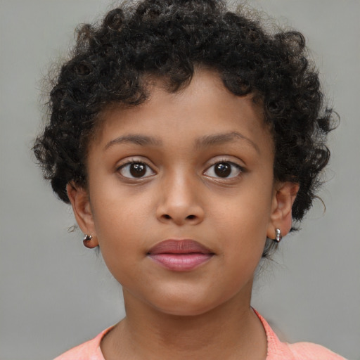 Neutral latino child female with short  brown hair and brown eyes