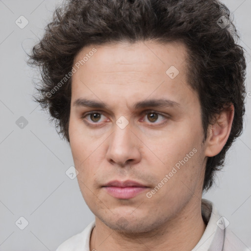 Neutral white adult male with short  brown hair and brown eyes