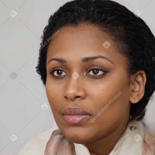 Neutral black young-adult female with long  black hair and brown eyes