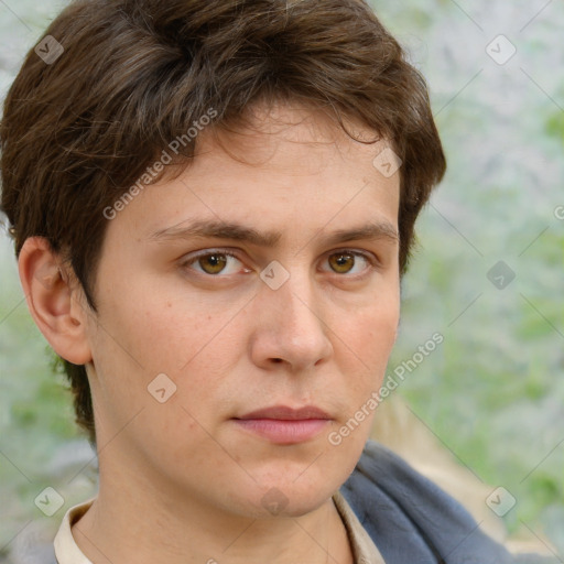 Neutral white adult male with short  brown hair and brown eyes