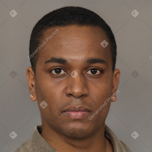 Neutral black young-adult male with short  brown hair and brown eyes