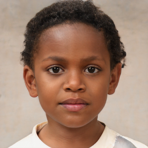 Neutral black child female with short  brown hair and brown eyes