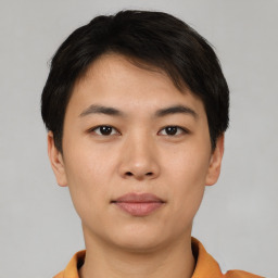 Neutral asian young-adult male with short  black hair and brown eyes