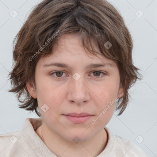 Neutral white child female with medium  brown hair and brown eyes