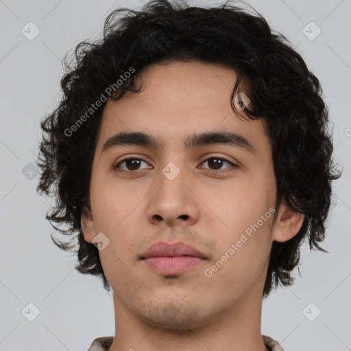 Neutral asian young-adult male with short  brown hair and brown eyes