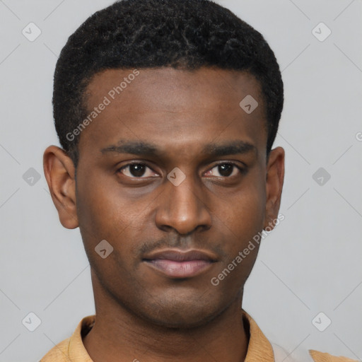 Neutral latino young-adult male with short  brown hair and brown eyes