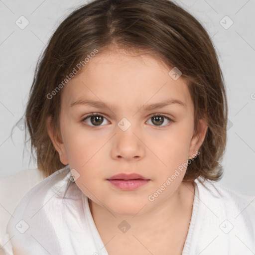 Neutral white child female with medium  brown hair and brown eyes