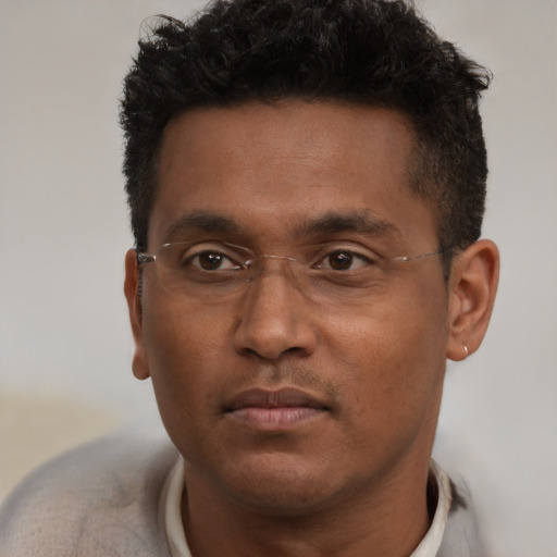 Neutral black young-adult male with short  brown hair and brown eyes