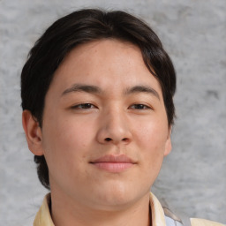 Neutral asian young-adult male with short  brown hair and brown eyes