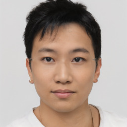 Neutral asian young-adult male with short  black hair and brown eyes