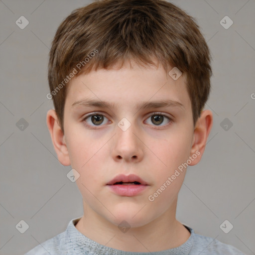 Neutral white child male with short  brown hair and brown eyes