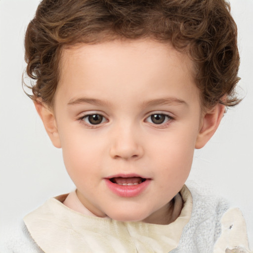 Neutral white child female with short  brown hair and brown eyes