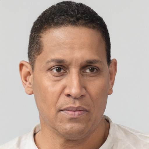Neutral latino adult male with short  brown hair and brown eyes