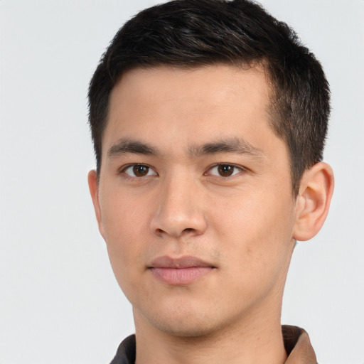 Neutral asian young-adult male with short  brown hair and brown eyes