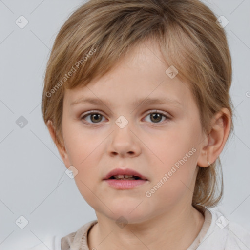 Neutral white child female with medium  brown hair and brown eyes