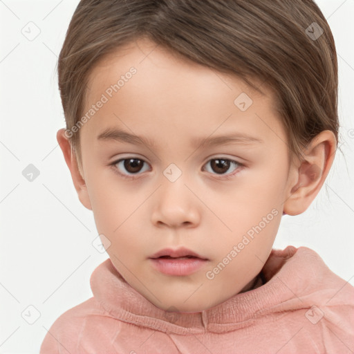 Neutral white child female with short  brown hair and brown eyes